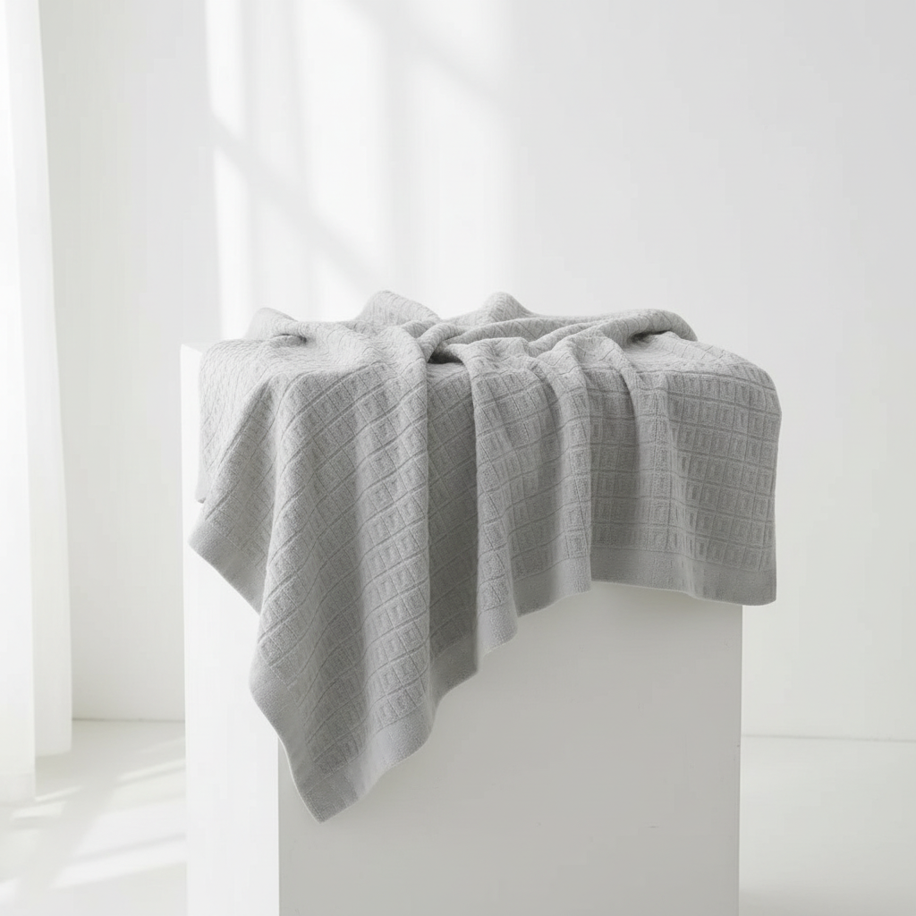 Gray Mist waffle cotton summer blanket draped
