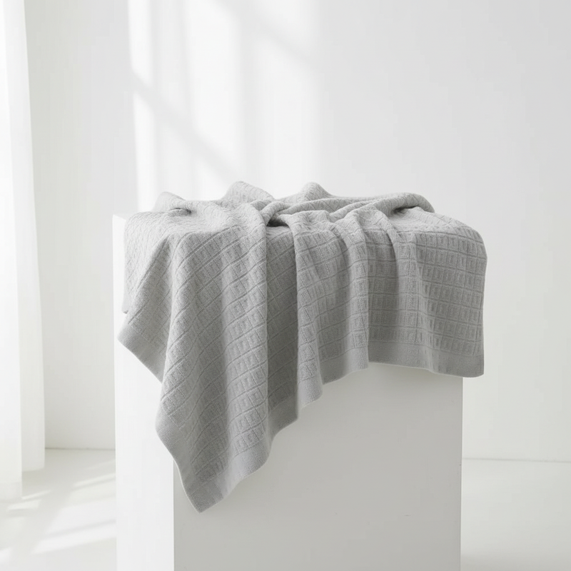 Gray Mist waffle cotton summer blanket draped