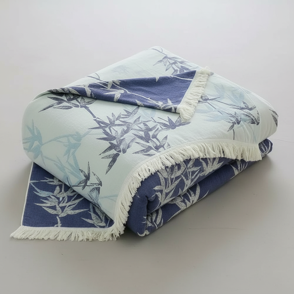 Bamboo Cotton Reversible Jacquard Throw draped