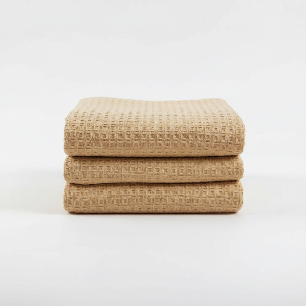Beige Glow waffle cotton summer blanket folded