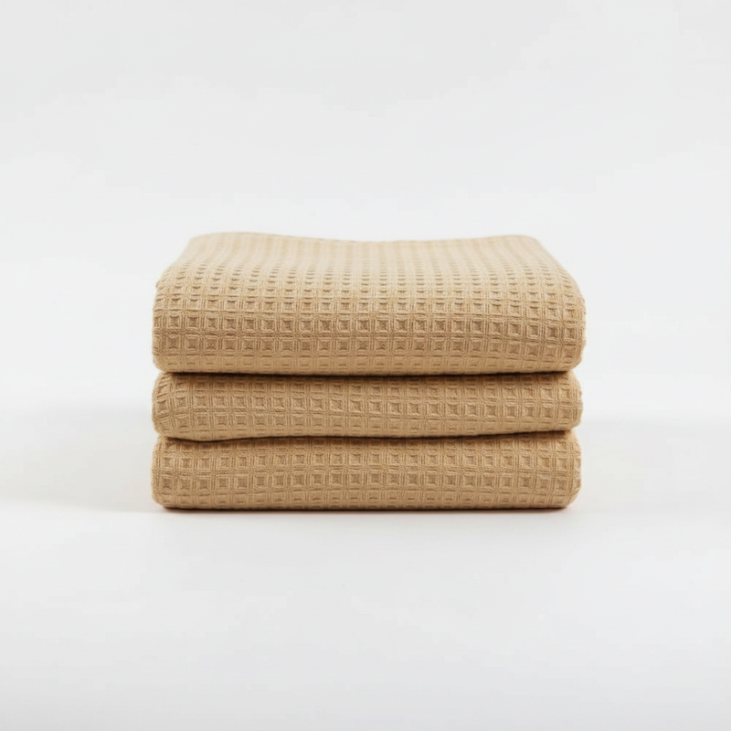 Beige Glow waffle cotton summer blanket folded