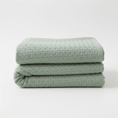 Sage Whisper waffle cotton summer blanket folded