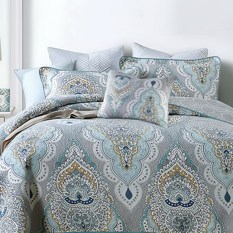 Paisley Aqua Teal Coverlet Set