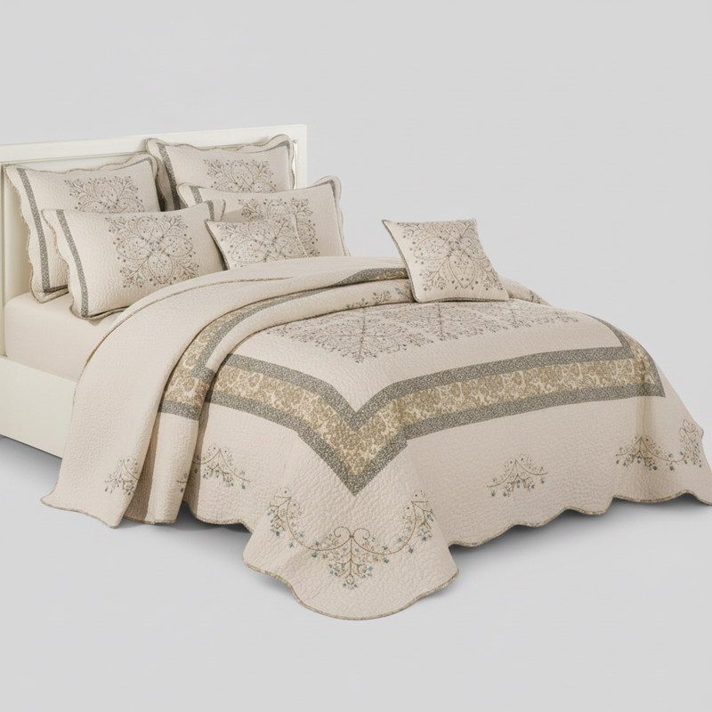 Elegant Embroidered Patchwork Thread Coverlet | Embroidered, Light Layer