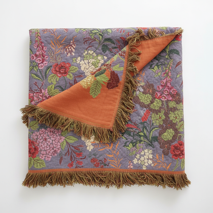 Botanic Floral Cotton Tassel Blanket - Orchid Bloom