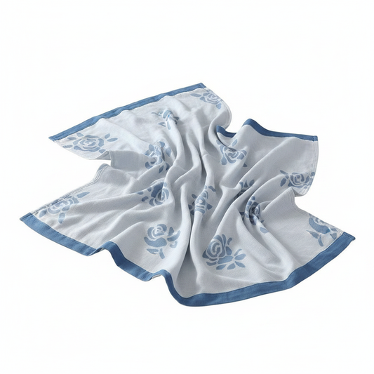 Bamboo Fiber Rose Cooling Blanket - Blue