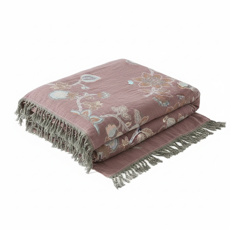 Orchid Trail Floral Cotton Tassel Bed Blanket | Cotton, Tassel Trim