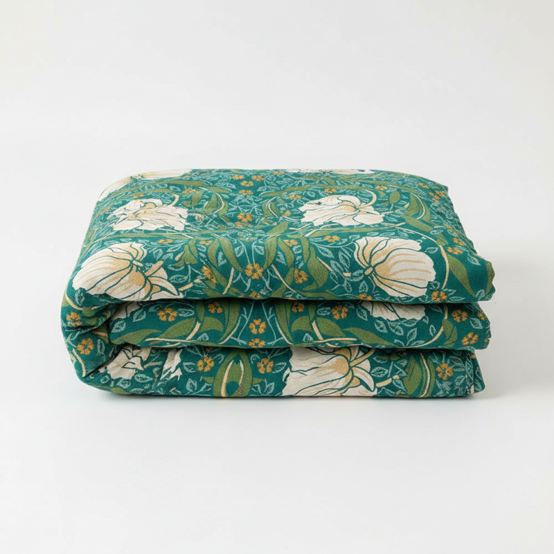 Green Botanical Bloom Cotton Blanket | Cotton, Year-Round