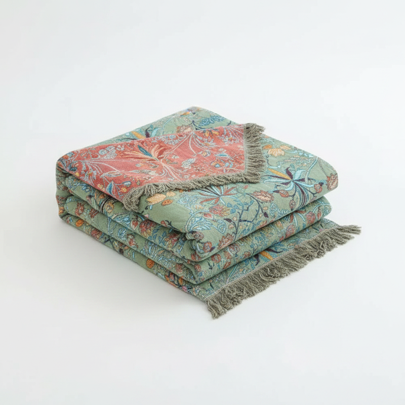 Greenery Floral Cotton Tassel Blanket | Cotton, Tassel Trim