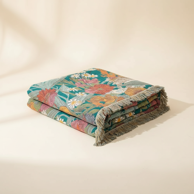 Bohemian Floral Patchwork Tassel Blanket