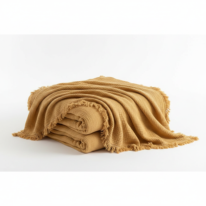 Cotton Crinkle Tassel Blanket - Sand