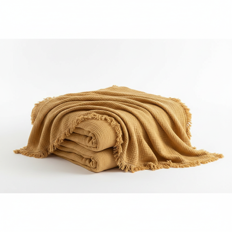 Cotton Crinkle Tassel Blanket - Sand