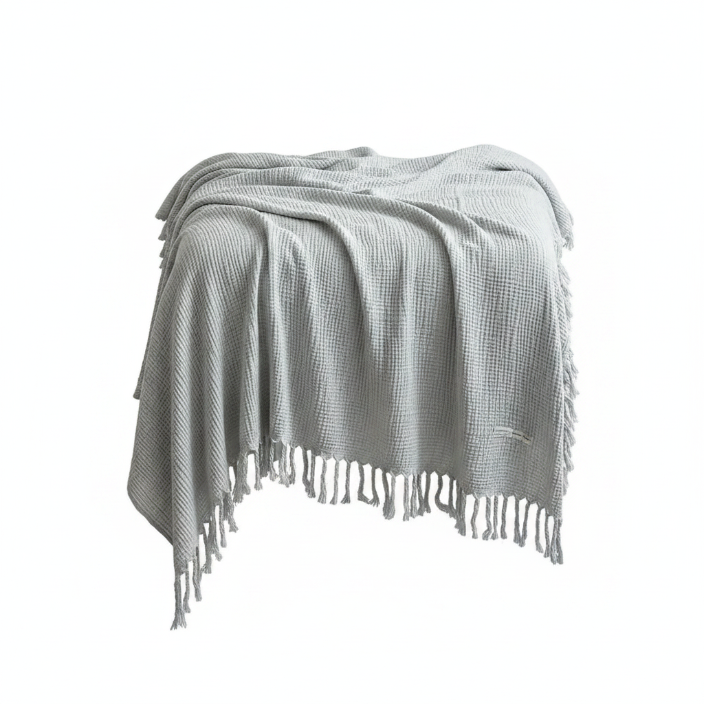 Cotton Crinkle Tassel Blanket - Ash Gray