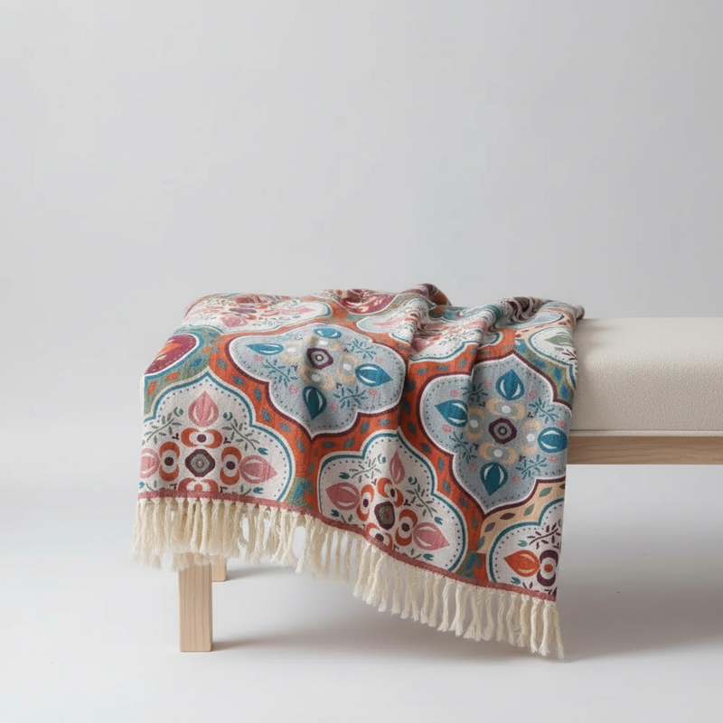 Moroccan Mosaic Tassel Cotton Blanket | Cotton, Tassel Trim