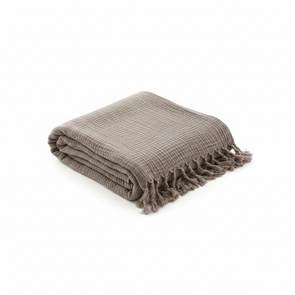 Cotton Crinkle Tassel Blanket - Clay