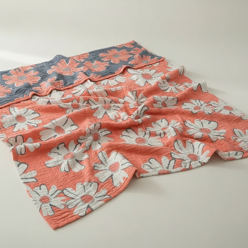 Summer-Ready Daisy Cotton Blanket - Pink