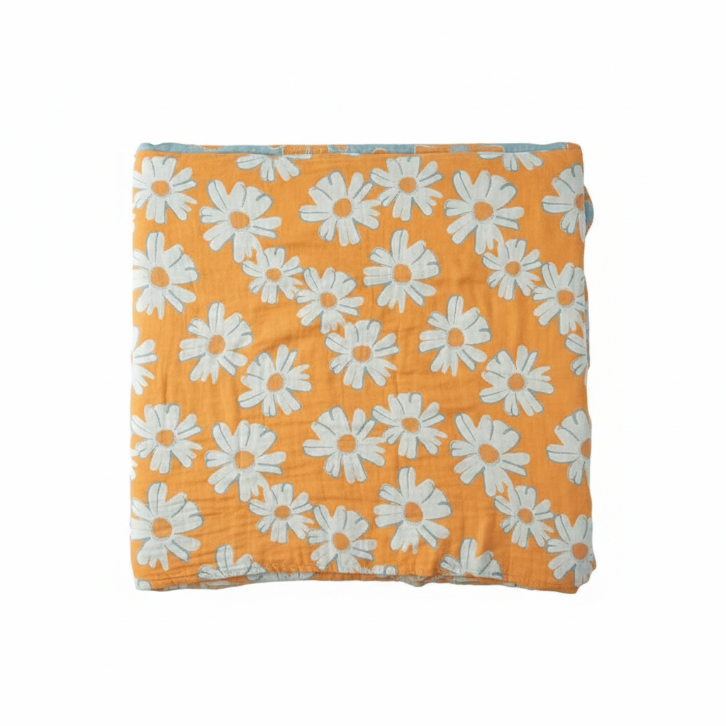 Summer-Ready Daisy Cotton Blanket - Yellow
