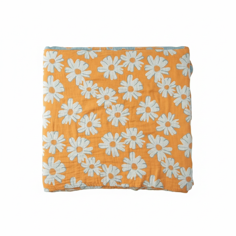 Summer-Ready Daisy Cotton Blanket - Yellow