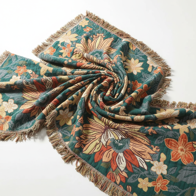 Modish Floral Cotton Tassel Throw Blanket | Cotton, Tassel Trim