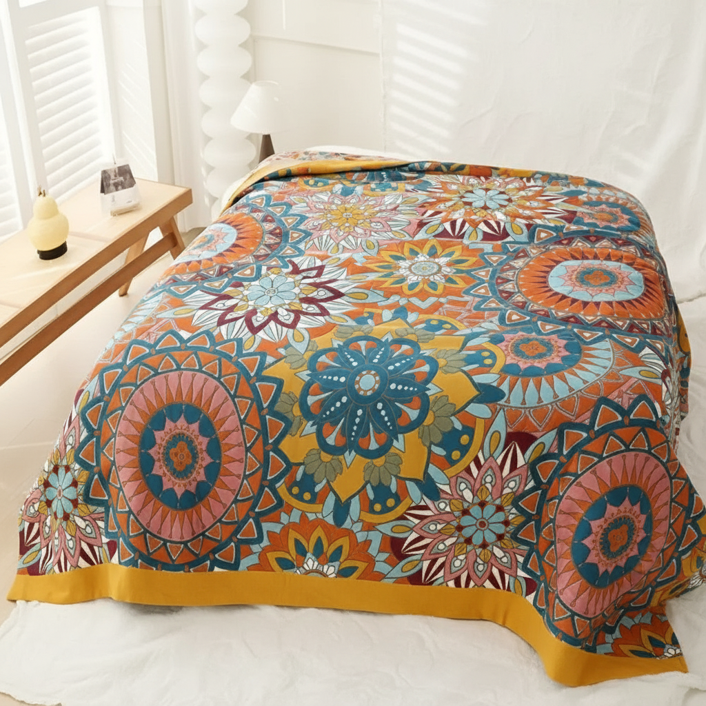 Moroccan Floral Jacquard Cotton Blanket