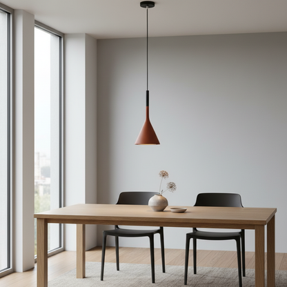 KaliyahGlow cone pendant - lifestyle, installed over modern dining table