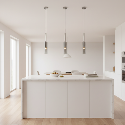 ObsidianGlow smoked glass pendant lifestyle in modern kitchen