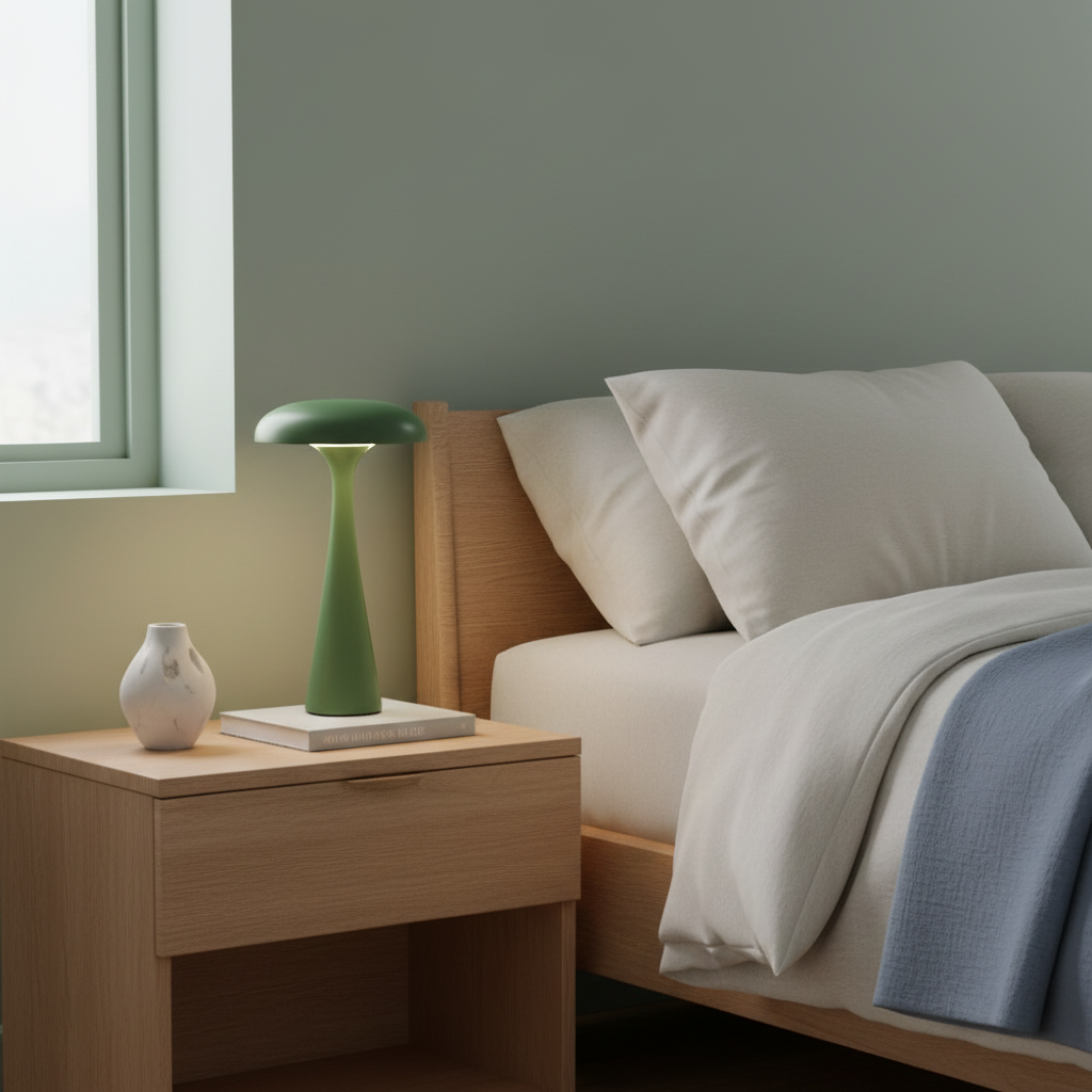 Ava jellyfish desk lamp on a bedroom nightstand