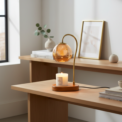 LumosGlow candle warmer lamp in a modern living room