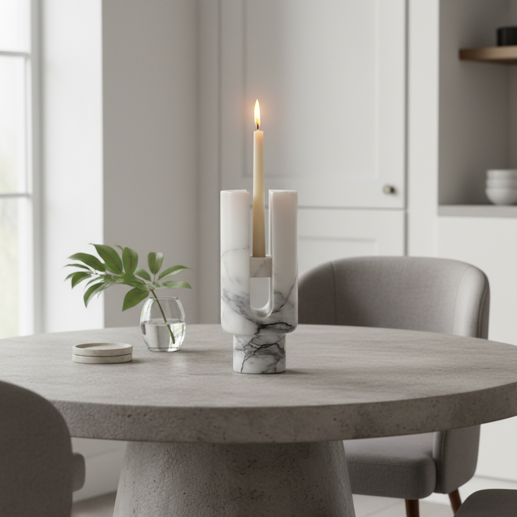 Eclipse Marble Candle Holder - lifestyle on dining table