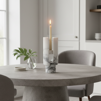 Eclipse Marble Candle Holder - lifestyle on dining table