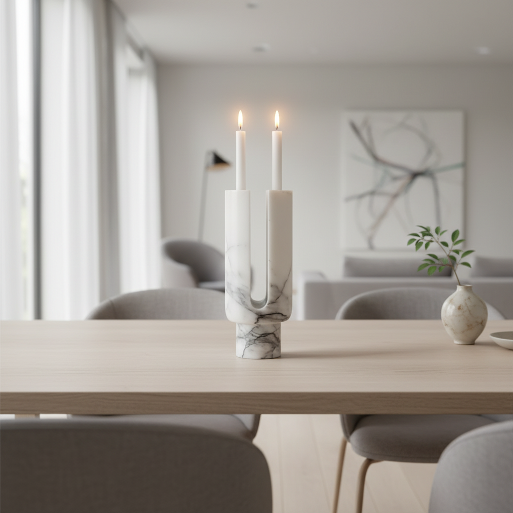 Eclipse Marble Candle Holder - lifestyle in modern dining room