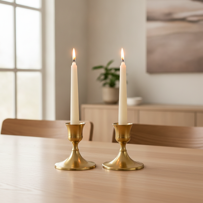 Shimmering Vintage Taper Candle Holders Set of 2 - lifestyle in modern dining room