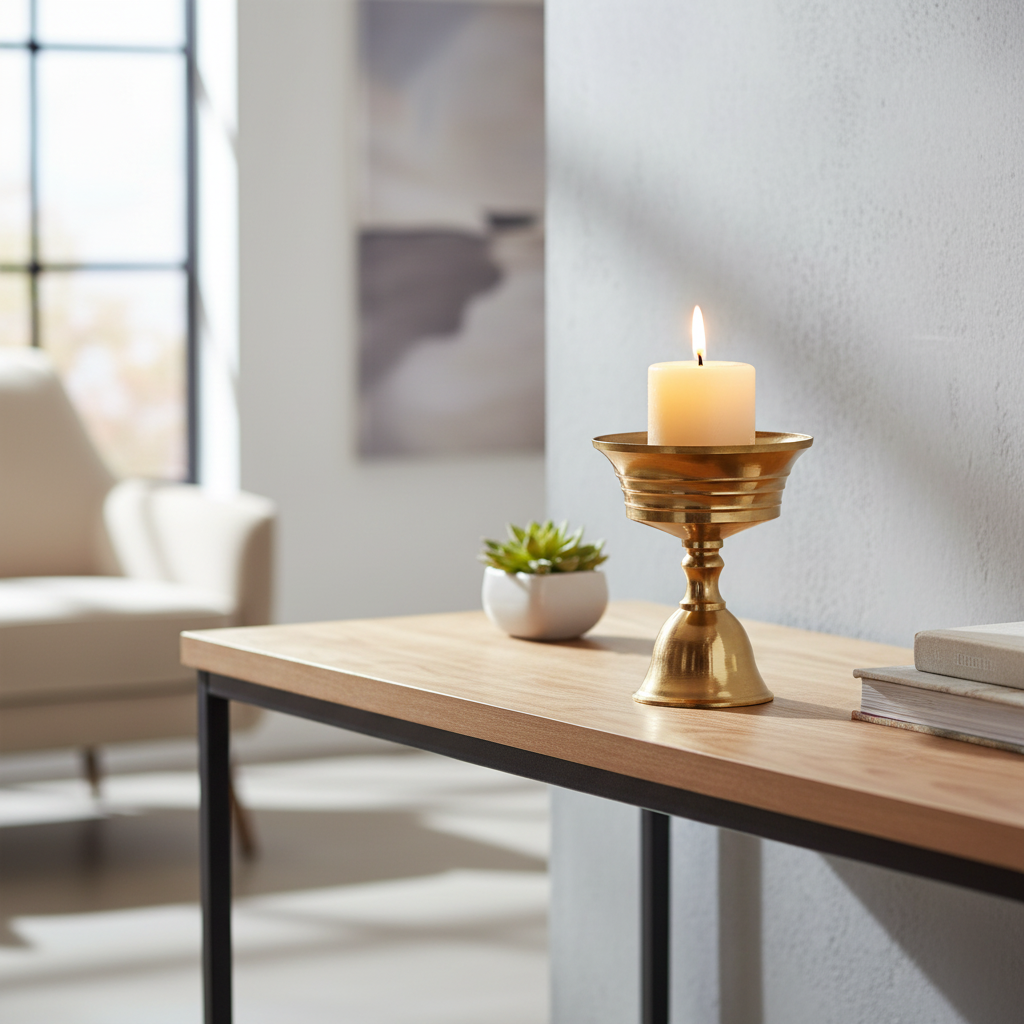 Vintage Copper Cup Candle Holder - lifestyle in modern room
