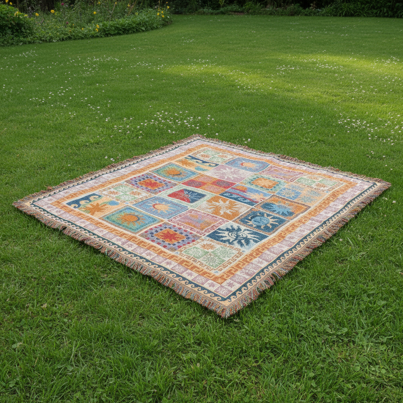 Outdoor picnic blanket spread on grass at a park picnic