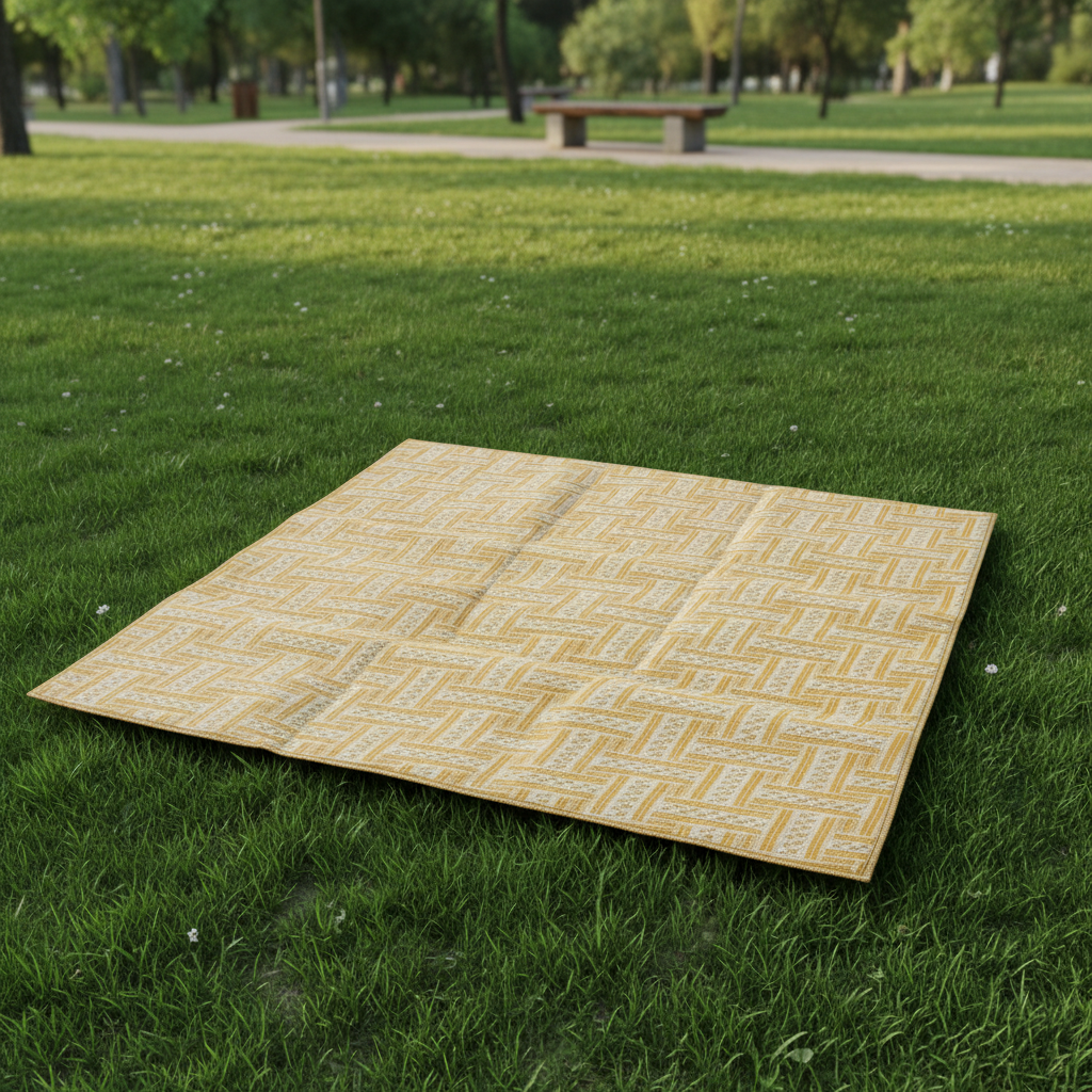 Padded picnic mat spread on grass at an outdoor park picnic