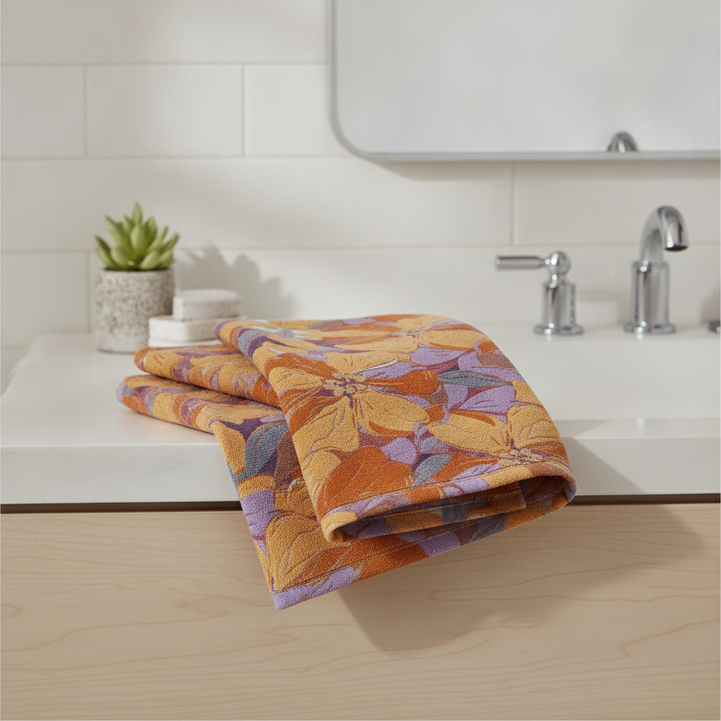 Cotton Gauze Bath Towel | Floral styled in a modern bathroom
