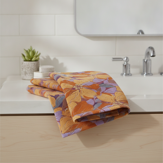 Cotton Gauze Bath Towel | Floral styled in a modern bathroom