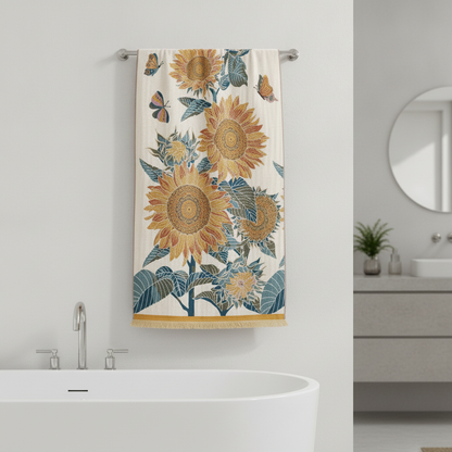 Sunflower jacquard cotton bath towel in modern bathroom