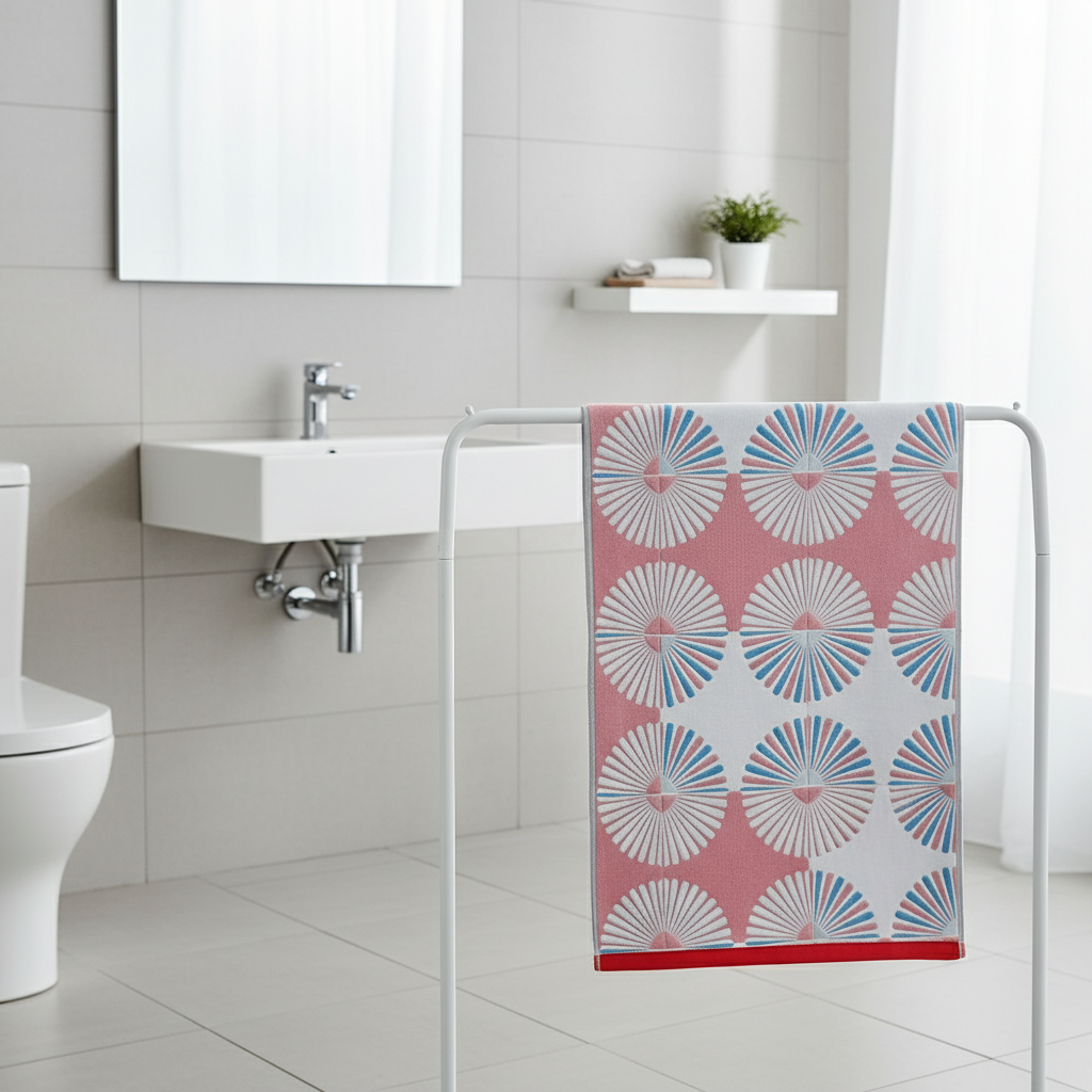 Dahlia jacquard floral cotton bath towel in a modern bathroom
