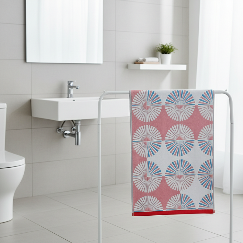 Dahlia jacquard floral cotton bath towel in a modern bathroom