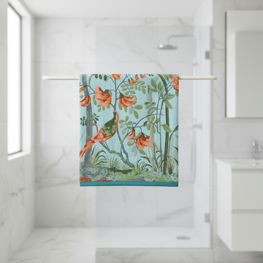 Floral leaf knit cotton bath towel in modern bathroom