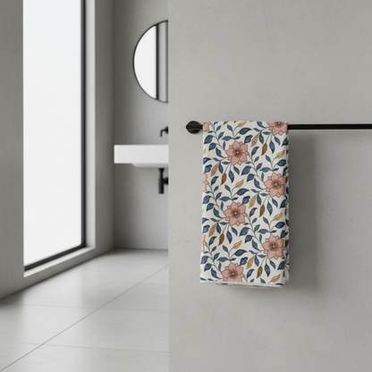 Floral leaf cotton gauze bath towel in a modern bathroom