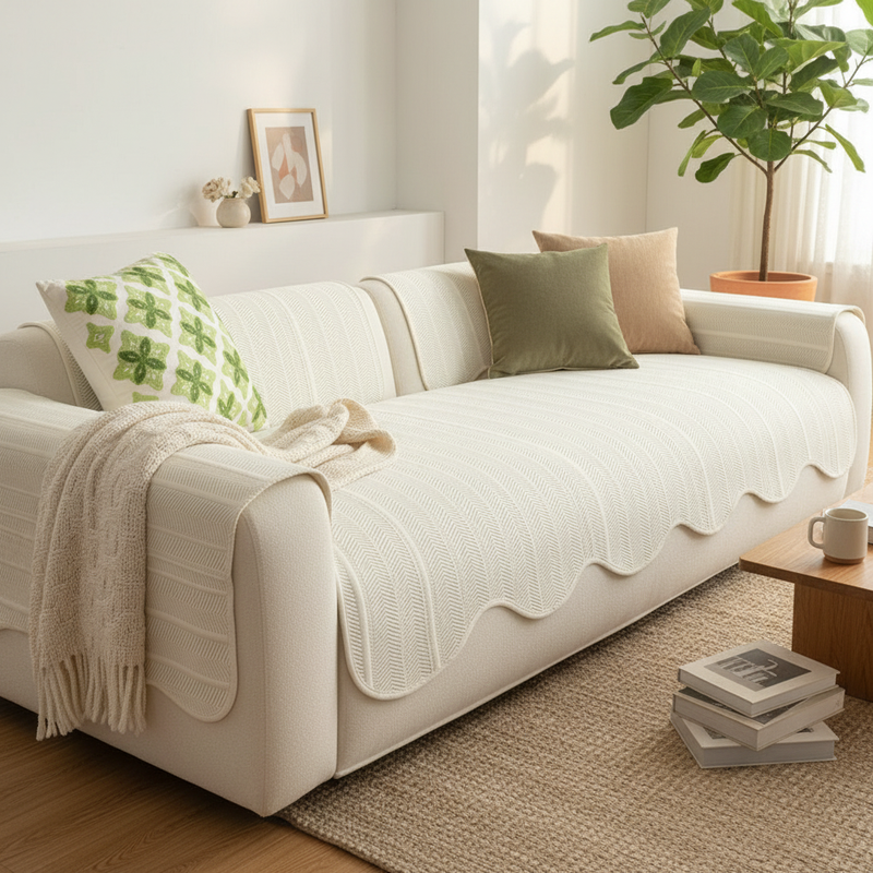 Herringbone Sofa Cover styled in a modern living room