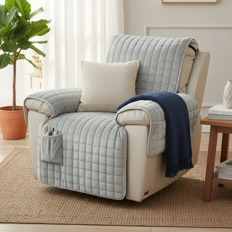 Snug Grid Recliner Chair Cover styled in a modern living room