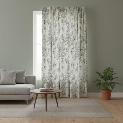 Fresh Floral Sunshade Curtain hung on a living room window