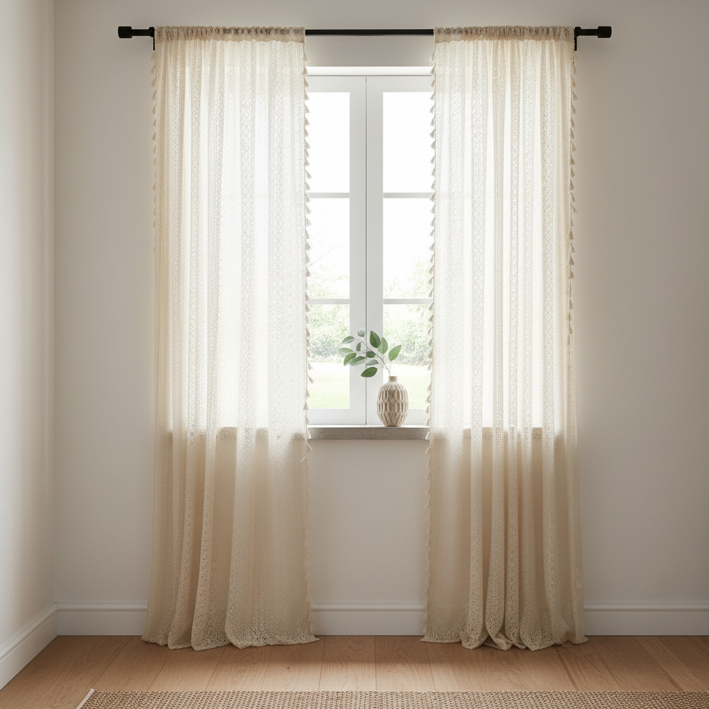 Chic Bohemian Crochet Curtain lifestyle - hung on window