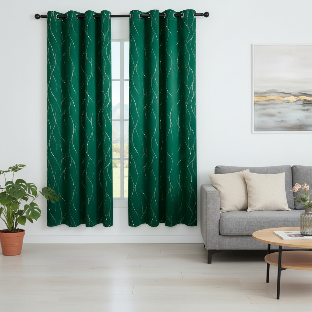 Gleam Chic blackout curtain hung at a window in a styled room