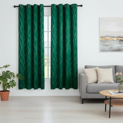 Gleam Chic blackout curtain hung at a window in a styled room