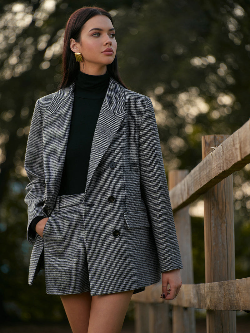 Elise Women's Blazer | Houndstooth, Tweed, Long Sleeve