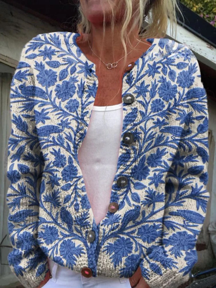 Lena Women's Floral Cardigan | White, Brown